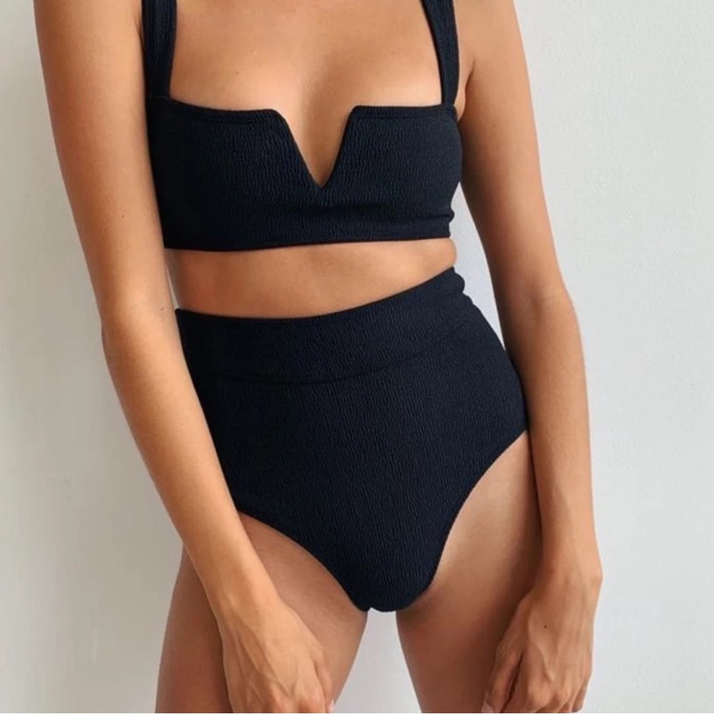 Wanderlust X Posse High Waisted Smocked Textured Swim Bikini Bottom Size Small